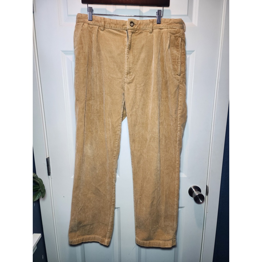 Polo Ralph Lauren Andrew Pant Vintage Tan Corduroy Pleated Trousers 36x32 Mens